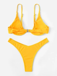 SHEIN Swim 夏季海灘有鋼圈高腰比基尼套裝 - 芥末黃 - 查看 2