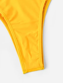 SHEIN Swim 夏季海灘有鋼圈高腰比基尼套裝 - 芥末黃 - 查看 5