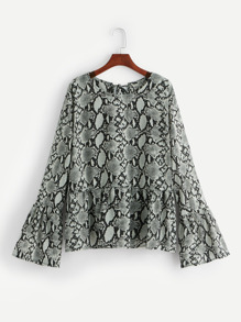Plus Snakeskin Print Lace-up Back Blouse
