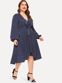Plus Striped V-neck Dress