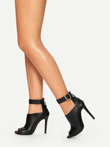 Black Elegant Solid Color American Style Ankle Boots With Thin High Heel And Ankle Strap - Black - View 1