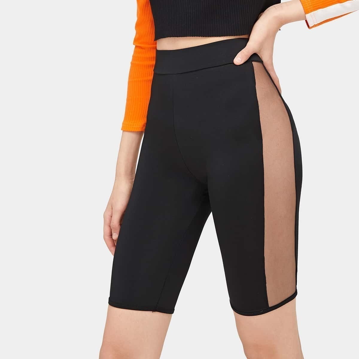

Contrast Mesh Cycling Shorts, Black
