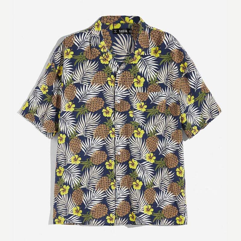 

Guys Single Pocket Pineapple Print Shirt, Multicolor
