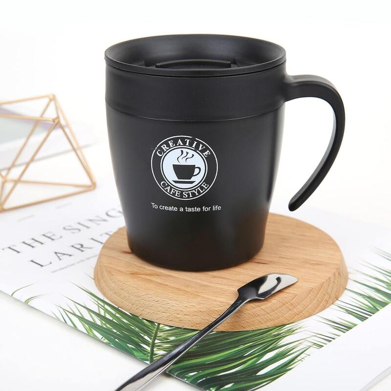 

Letter Print Water Cup With Spoon, Black