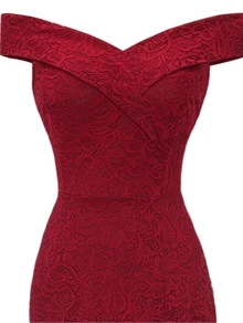 Vestido bajo asimétrico con encaje de hombros descubiertos 50s - Burdeos - Ver 3