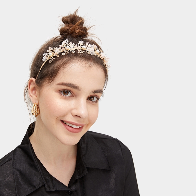 

Faux Pearl & Bead Decor Metal Headband, Gold
