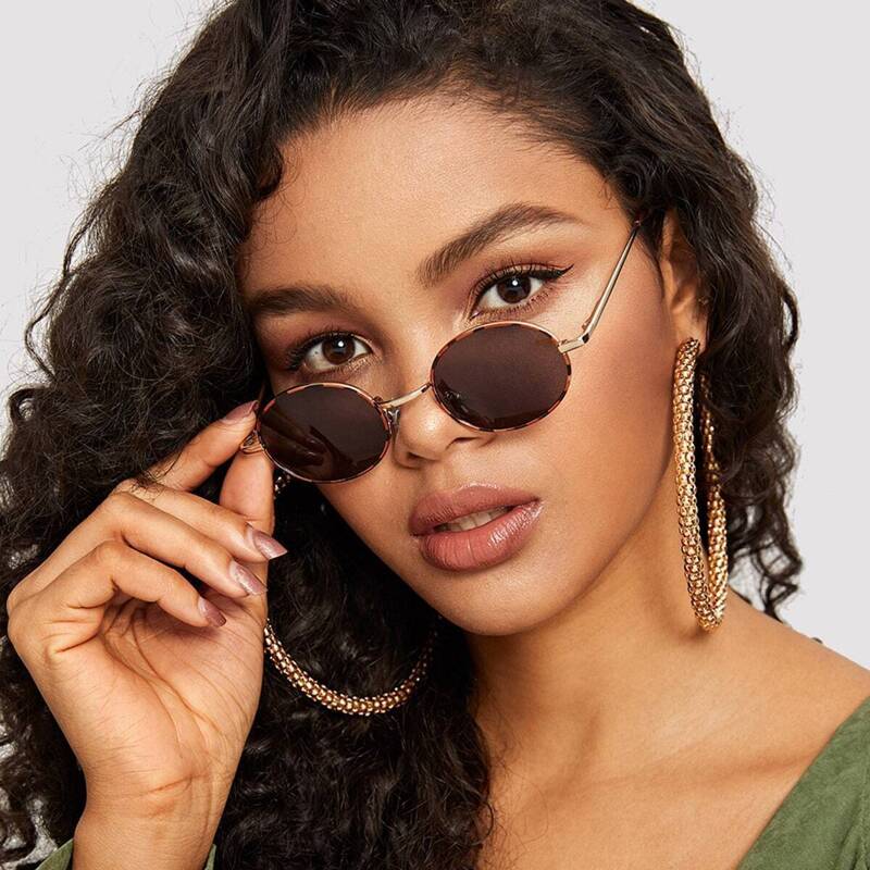 

Metal Frame Oval Lens Sunglasses, Grey