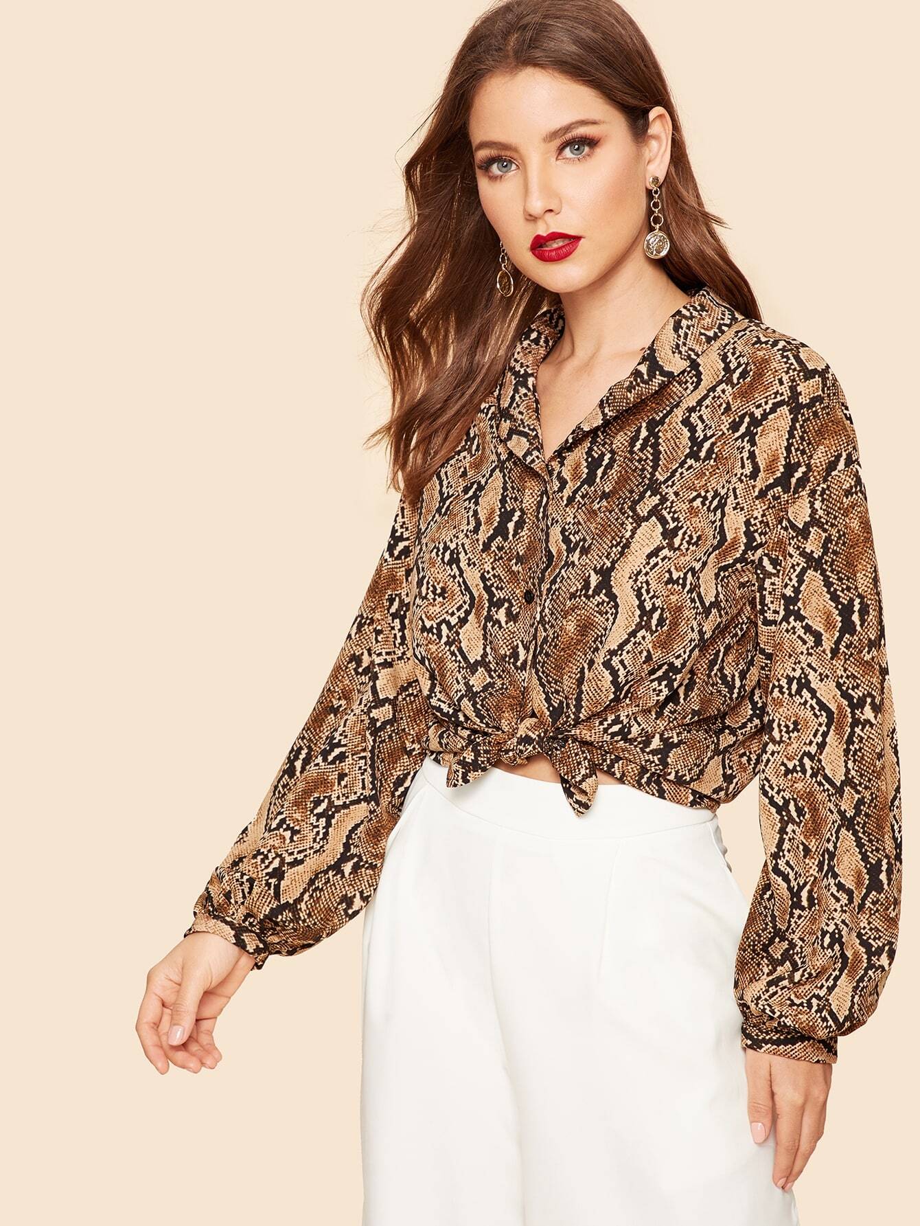 SHEIN 90s Drop Shoulder Snakeskin Shirt 