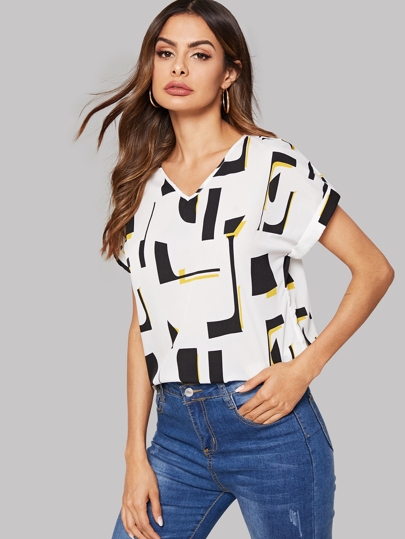 Rolled Cuff Geo Top