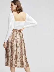 方形領長袖上衣 - 白色 - 查看 2