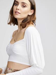 方形領長袖上衣 - 白色 - 查看 3