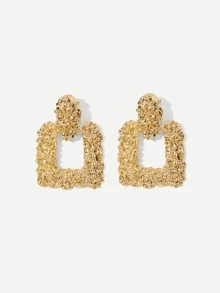 17KM Textured Square Drop Earrings 1pair - Yellow Gold - View 2