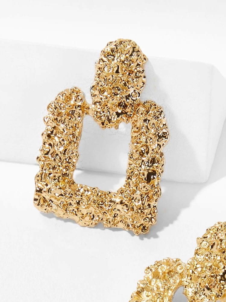 17KM Textured Square Drop Earrings 1pair
