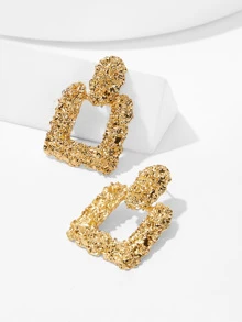 17KM Textured Square Drop Earrings 1pair - Yellow Gold - View 1