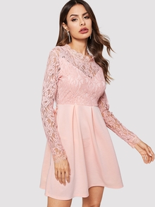 Contrast Lace Solid Dress