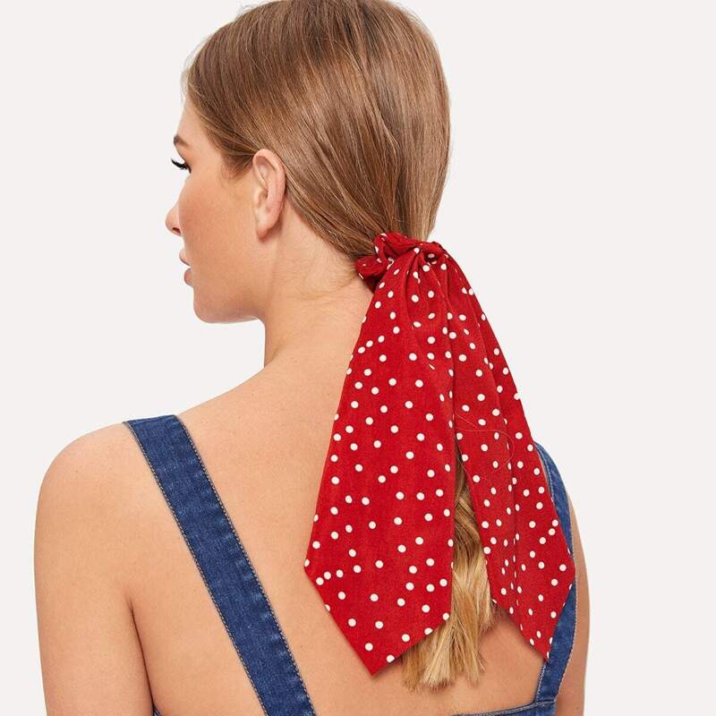 

Dot Pattern Scarf Ponytail Holder, Red