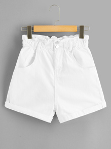 Ruffle Hem Cuffed Denim Shorts