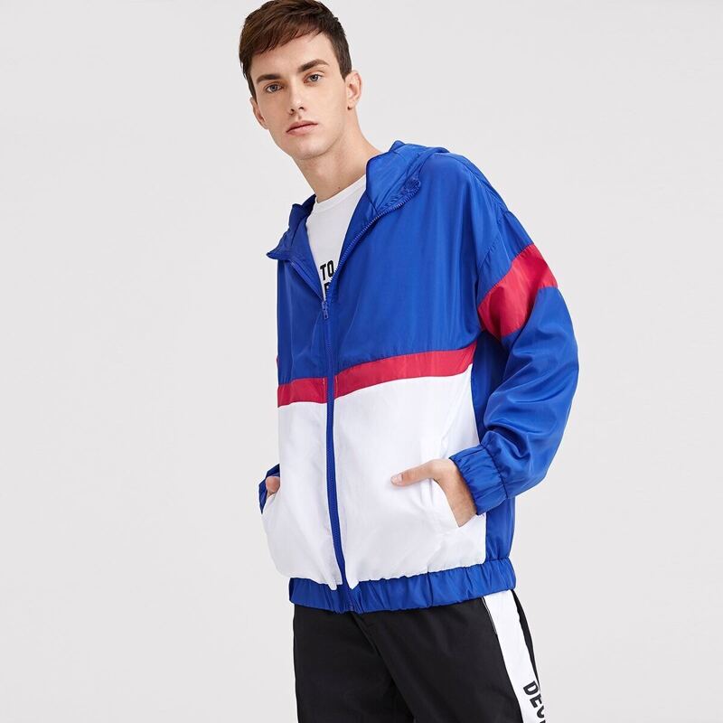 

Guys Zip Up Hooded Color-block Jacket, Multicolor