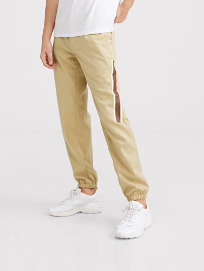 Men Side Striped Elastic Hem Pants pictures