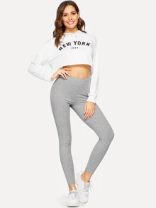 SHEIN Essnce Ribbed Knit Solid Leggings - Light Grey - View 3