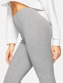 SHEIN Essnce Ribbed Knit Solid Leggings - Light Grey - View 4