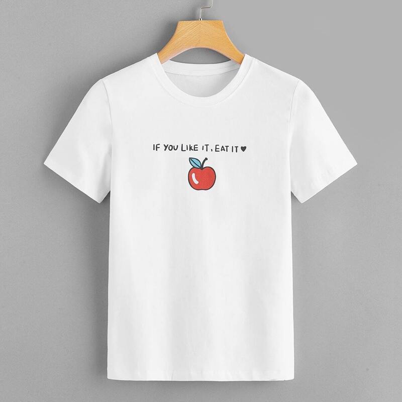 

Apple And Letter Print Tee, White