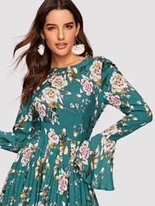 SHEIN Trumpet Sleeve Floral Dress - Multicolor - View 3