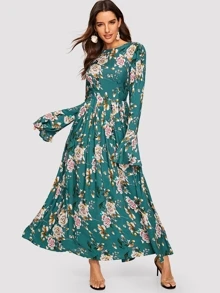 SHEIN Trumpet Sleeve Floral Dress - Multicolor - View 5