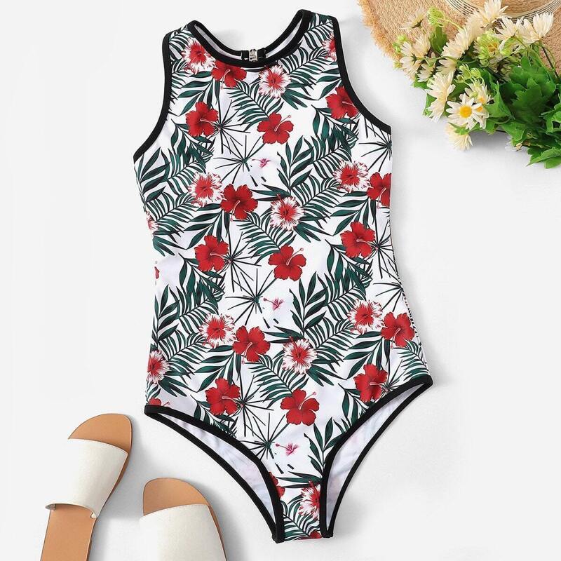 

Tropical Cut-out Back One Piece Swimwear, Multicolor