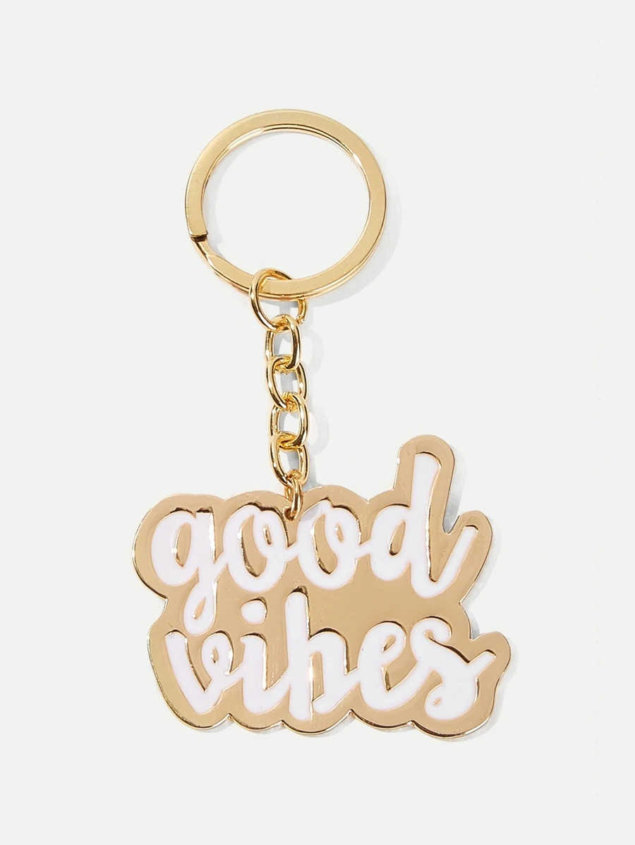 Letter Pattern Metal Charm Keychain - Gold - View 1
