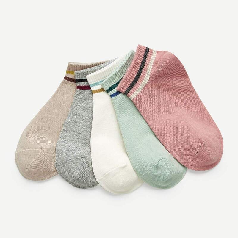 

Striped Hem Ankle Socks 5pairs, Multicolor
