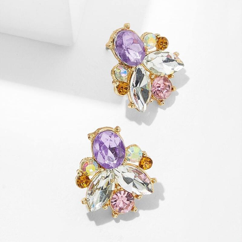 

Rhinestone Engraved Stud Earrings 1pair, Multicolor