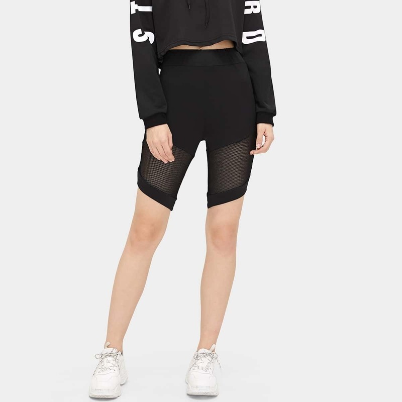 

Contrast Fishnet Cycling Shorts, Black