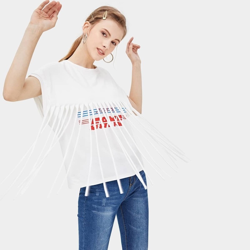 

Fringe Letter Print Tee, White