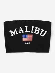 Top bandeau con estampado de bandera y letras - Negro - Ver 4