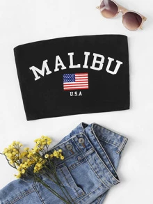 Top bandeau con estampado de bandera y letras - Negro - Ver 1