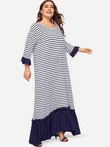 Plus Striped Ruffle Hem Dress