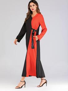 Color Block Knot-side Longline Dress
