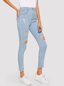 Ripped Raw Hem High Waist Jeans