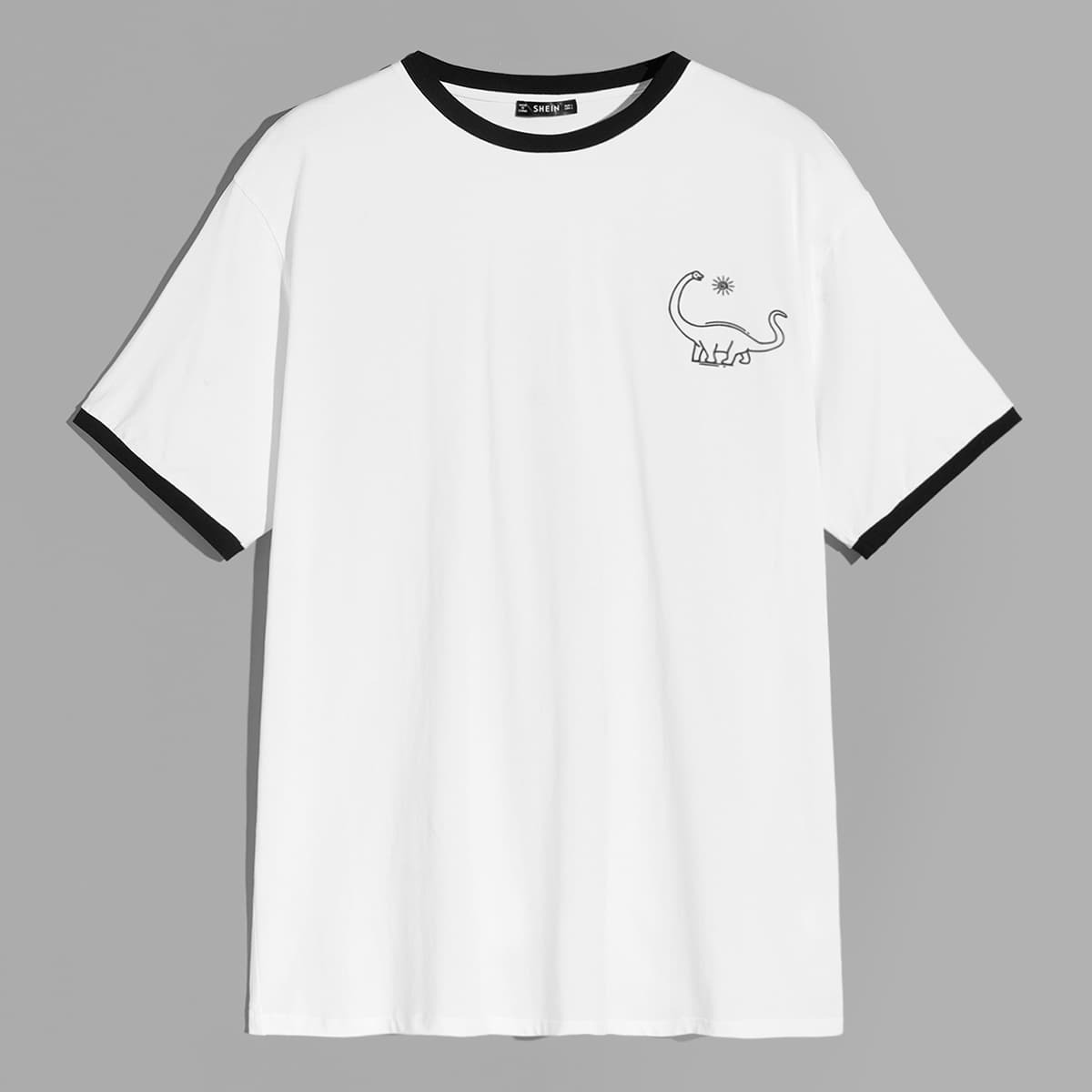 

Guys Cartoon Print Ringer Tee, White
