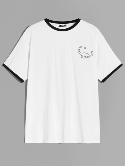 Men Cartoon Print Ringer Tee