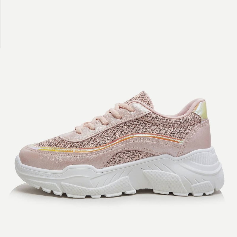 

Lace-up Mesh Chunky Sole Trainers, Pink