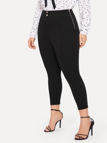 Plus Solid Zip Detail Skinny Pants