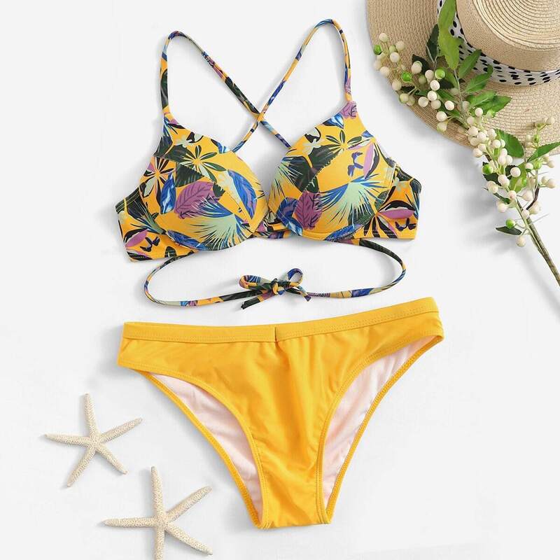 

Random Leaf Push-up Bikini Set, Multicolor