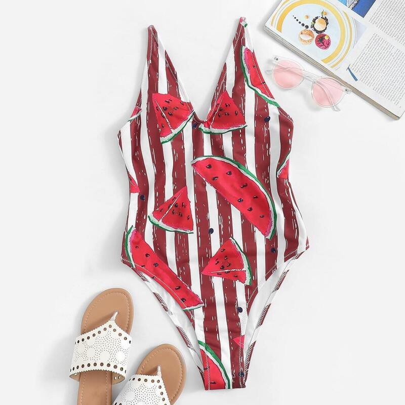 

Watermelon Striped One Piece Swimwear, Multicolor
