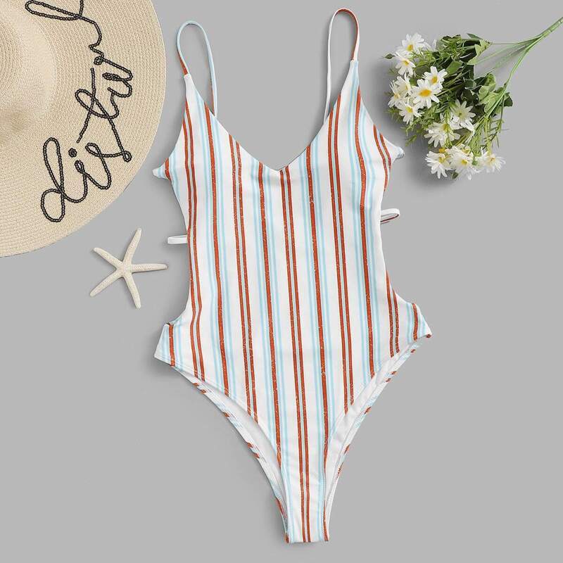 

Striped Cut-out One Piece Swimwear, Multicolor