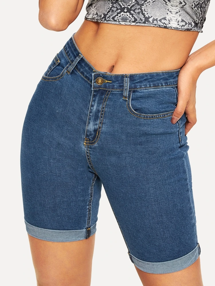 button front denim shorts