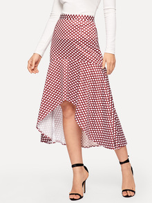 Polka Dot Asymmetric Hem Skirt