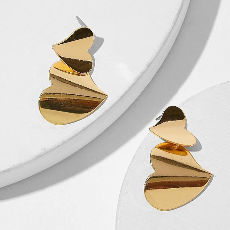 

Double Heart Shaped Drop Earrings 1pair, Gold