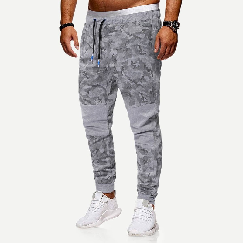 

Guys Camo Pattern Drawstring Waist Pants, Grey
